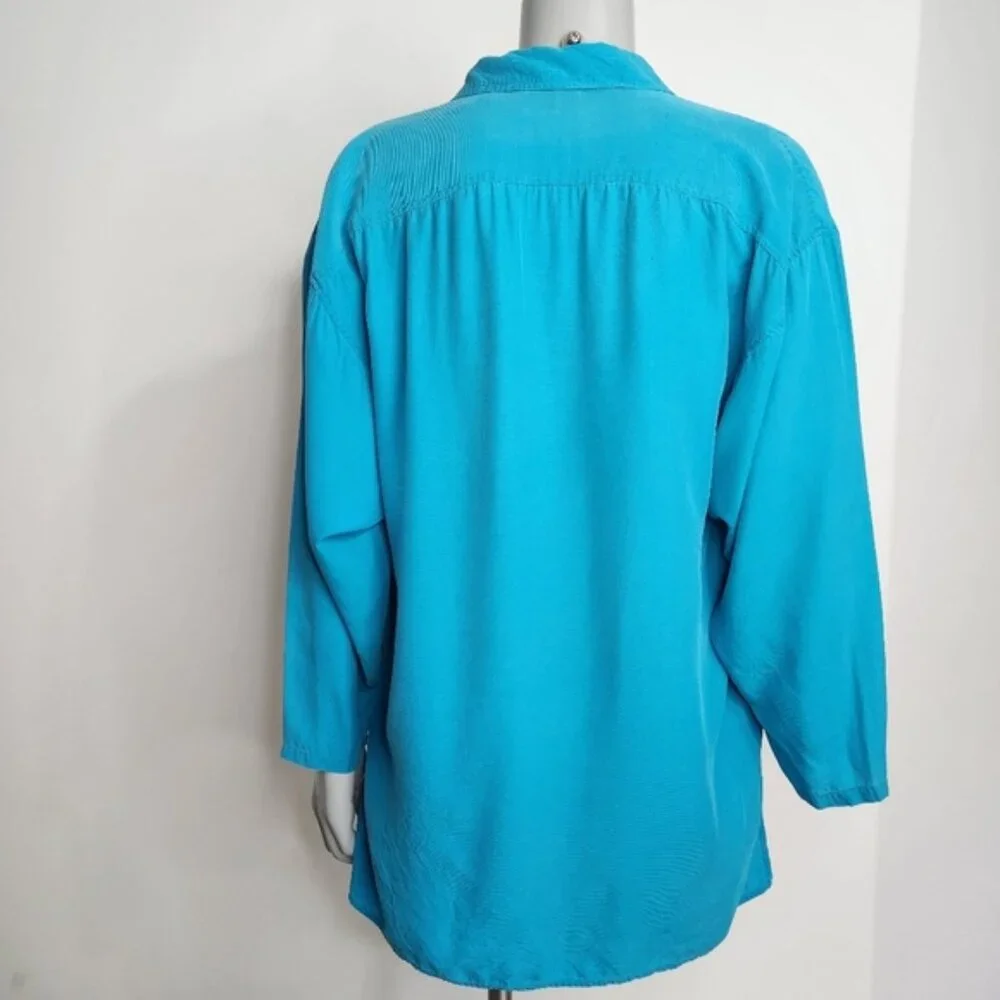 Vintage Expozay Blue Silk Button Down Shirt Size M - Picture 5 of 12